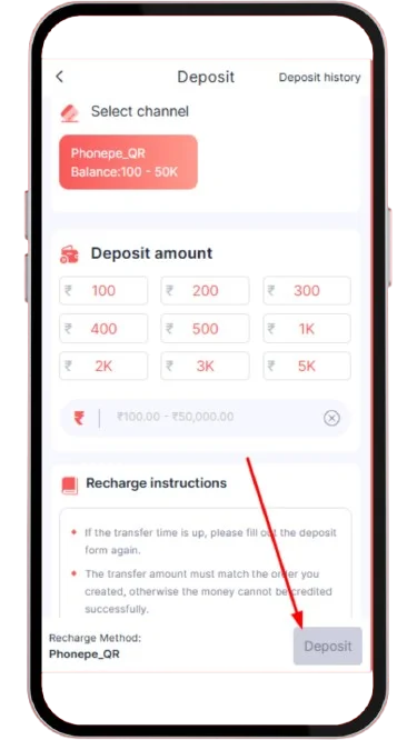 Click on Deposit and complete the payment